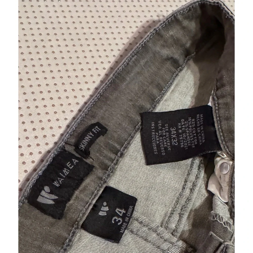 Waimea Mens Skinny Fit Gray Jeans Black Leather Star Applique Streetwear 34x32